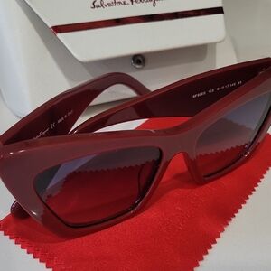 Salvatore Ferragamo Burgundy Cat-Eye Sunglasses
